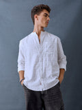 Men Relax fit White Checked Structured Mandarin Collar Casual Shirt