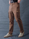 Men Straight Fit Brown Cotton Stretch Relax Cargo Pant