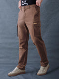 Men Straight Fit Brown Cotton Stretch Relax Cargo Pant