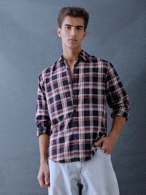 Men Relax fit Navy Checked Campus Casual Shirt