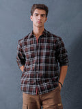 Men Relaxed Fit Brown Light grey Structured Checked Cotton Casual Shirt