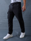 Men Straight Fit Black Cotton Stretch Relax Cargo Pant