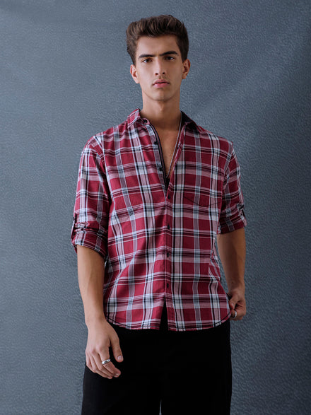 Men Relax fit Maroon Checked Campus Casual Shirt