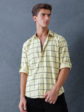 Men Relaxed Fit Light Beige Large Checked Premium Cotton Casual Shirt