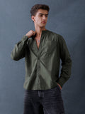 Men Relax fit Olive Solid Peach Cotton Mandarin Collar Casual Shirt