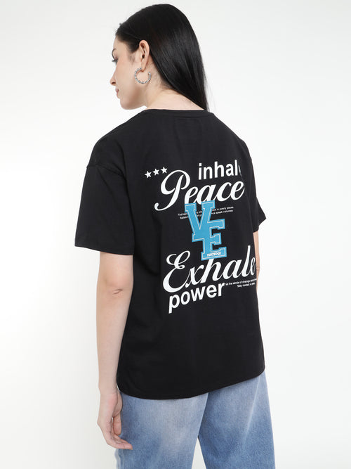 Voltedge Women Graphics Cotton Relaxed Fit Black Half Sleeve T-Shirt