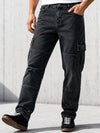 Voltedge Men Premium High Stretch Straight Fit Dark Grey Cargo Denim Jeans