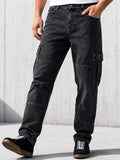 Voltedge Men Premium High Stretch Straight Fit Dark Grey Cargo Denim Jeans