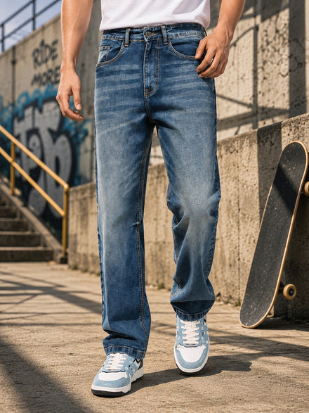 Voltedge Men Premium High Stretch Relaxed Fit Dark Indigo Cotton Stretch Denim Jeans